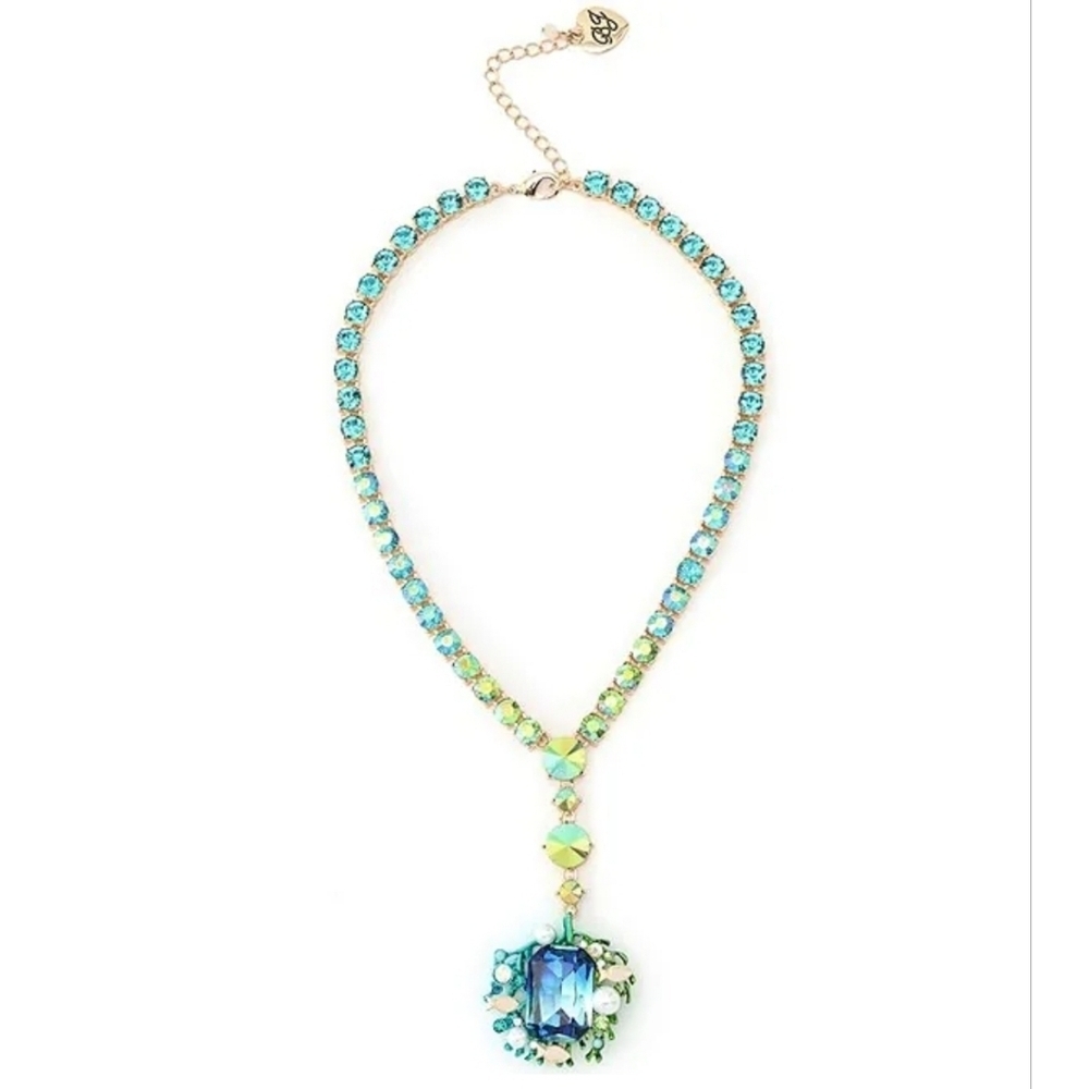 💙▪️betsey Johnson ▪️Gold Tone Mermaid Jewels Tennis Necklace Seaweed Pendant